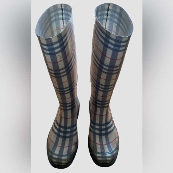 BURBERRY Woman’s Vintage Orginal Plaid Knee-High Rain Boots Size 8 - Picture 1 of 4